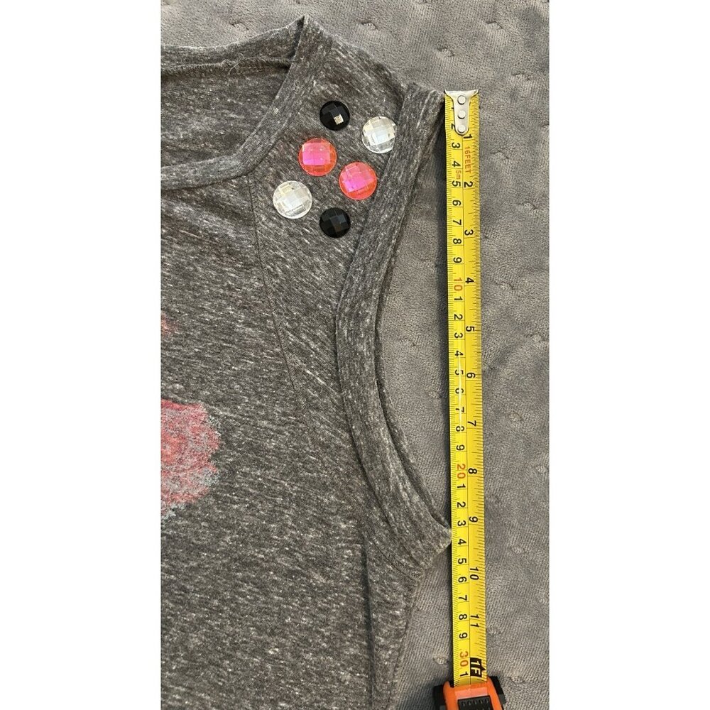 Bongo Women's Gray Sleeveless Tank w/ Floral Skull Jewels 1X High Low Pink Black - Picture 6 of 12